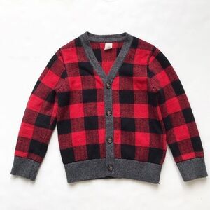 BABygap red/black buffalo plaid wool blend cardigan VGUC 5T